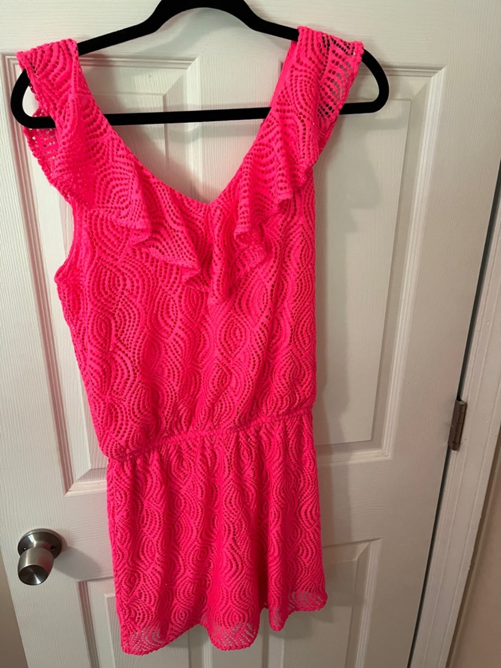 Lulu's Neon Hot Pink Lace Romper